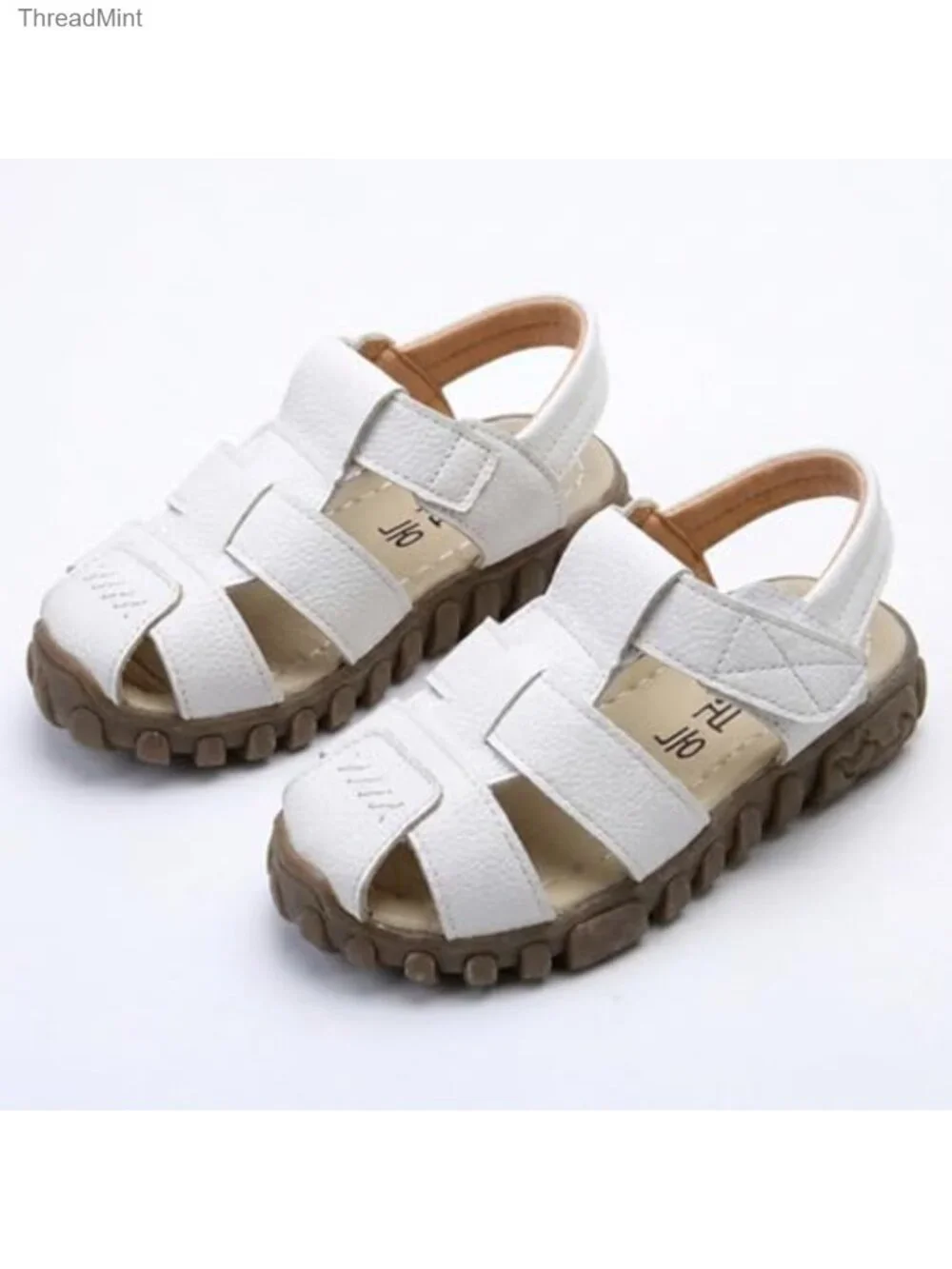 Toddler Closed Toe Sandals Lace Up Boys Girls Faux Leather Non-Slip Barefoot